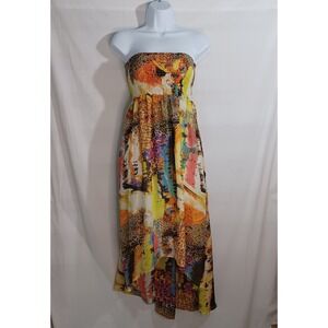 Women's Dots Colorful Animal Print Mix Sheer w/Lining Midi Tube Top Dress Size M